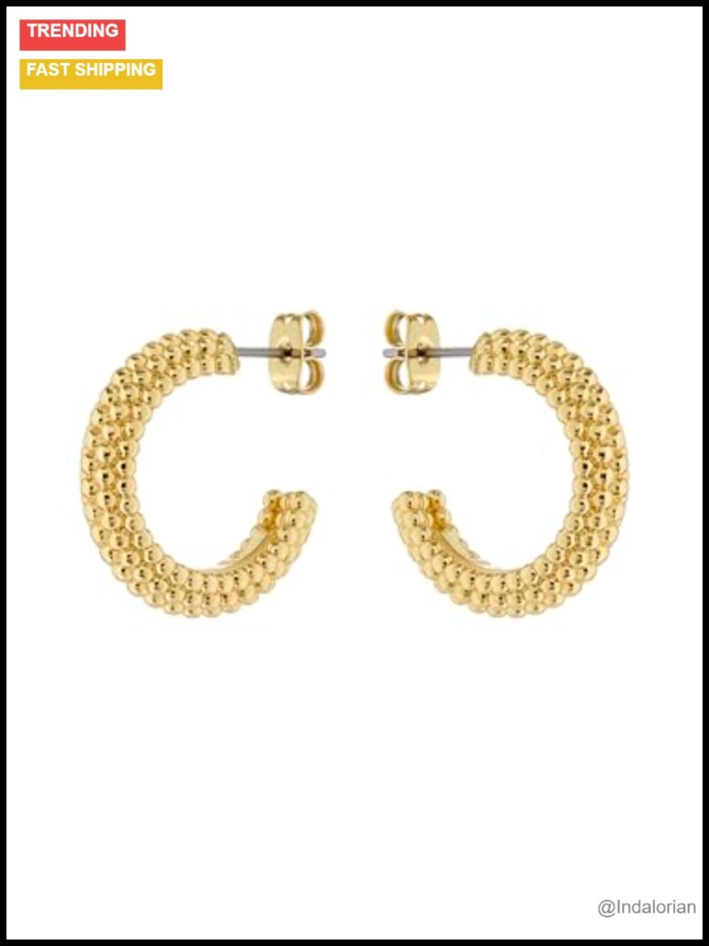 Textured Hoop Earrings Gold-Tone Plated Brass Push Back